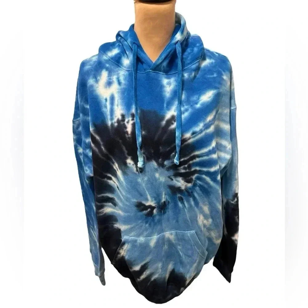 Colortone Blue Tie Dye Women's Pullover Hoodie Front Pocket Size Large NWT